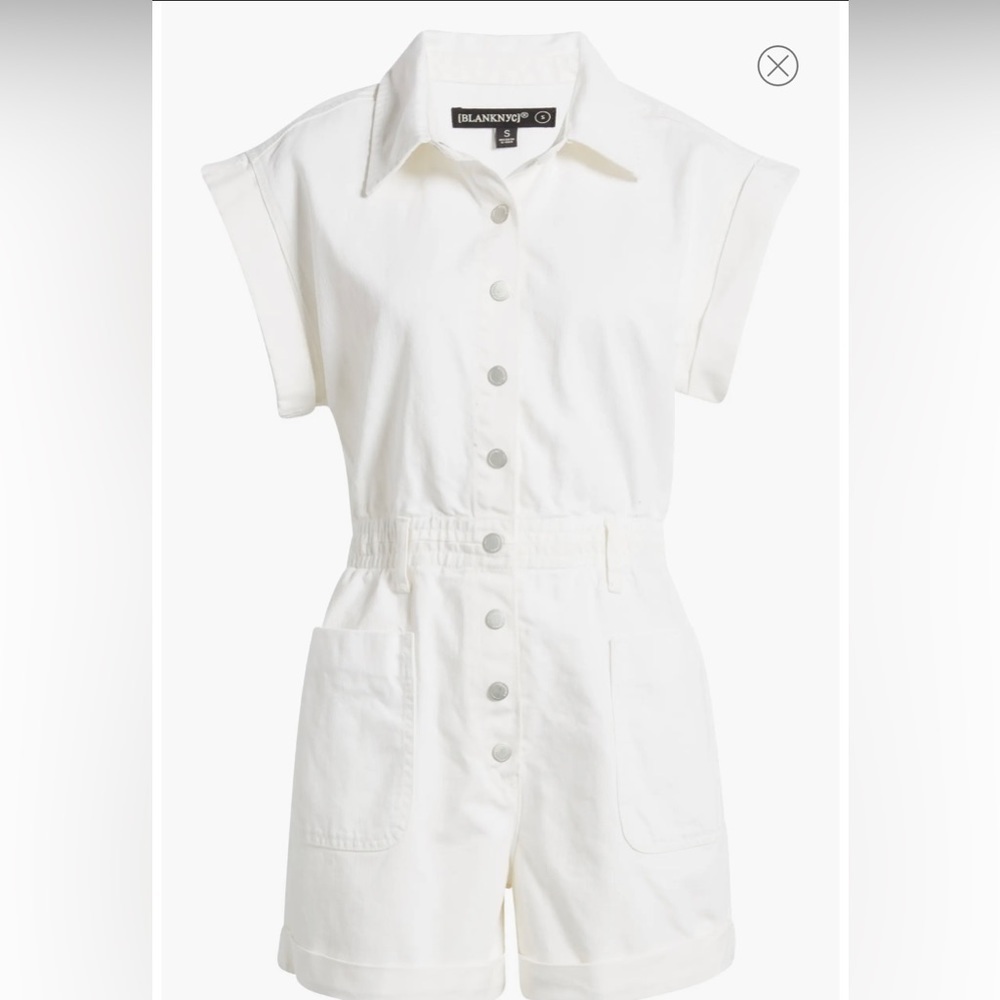 Blank NYC White Denim Romper With Front Pockets Snap Closure,Belted NWT - Picture 2 of 4